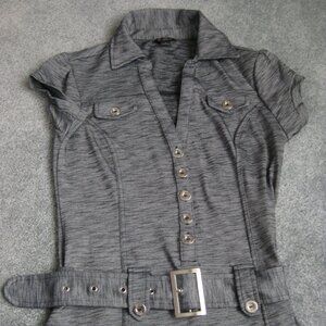 Guess Small Womens Black Gray Dress with Belt Button Down